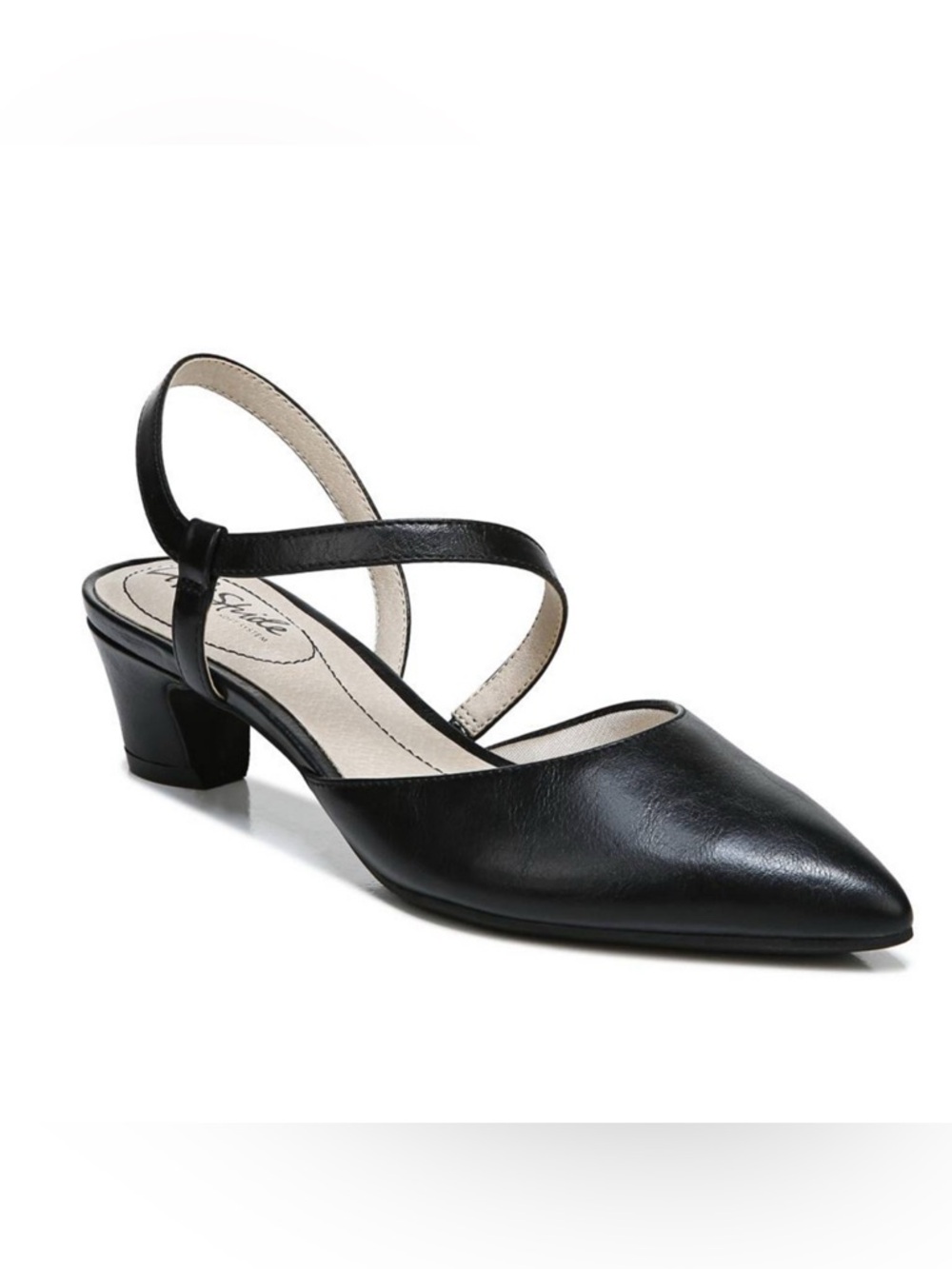 Life Stride NEW Black Minimalist Pointed-Toe Slingback Low Heel Size 9.5W